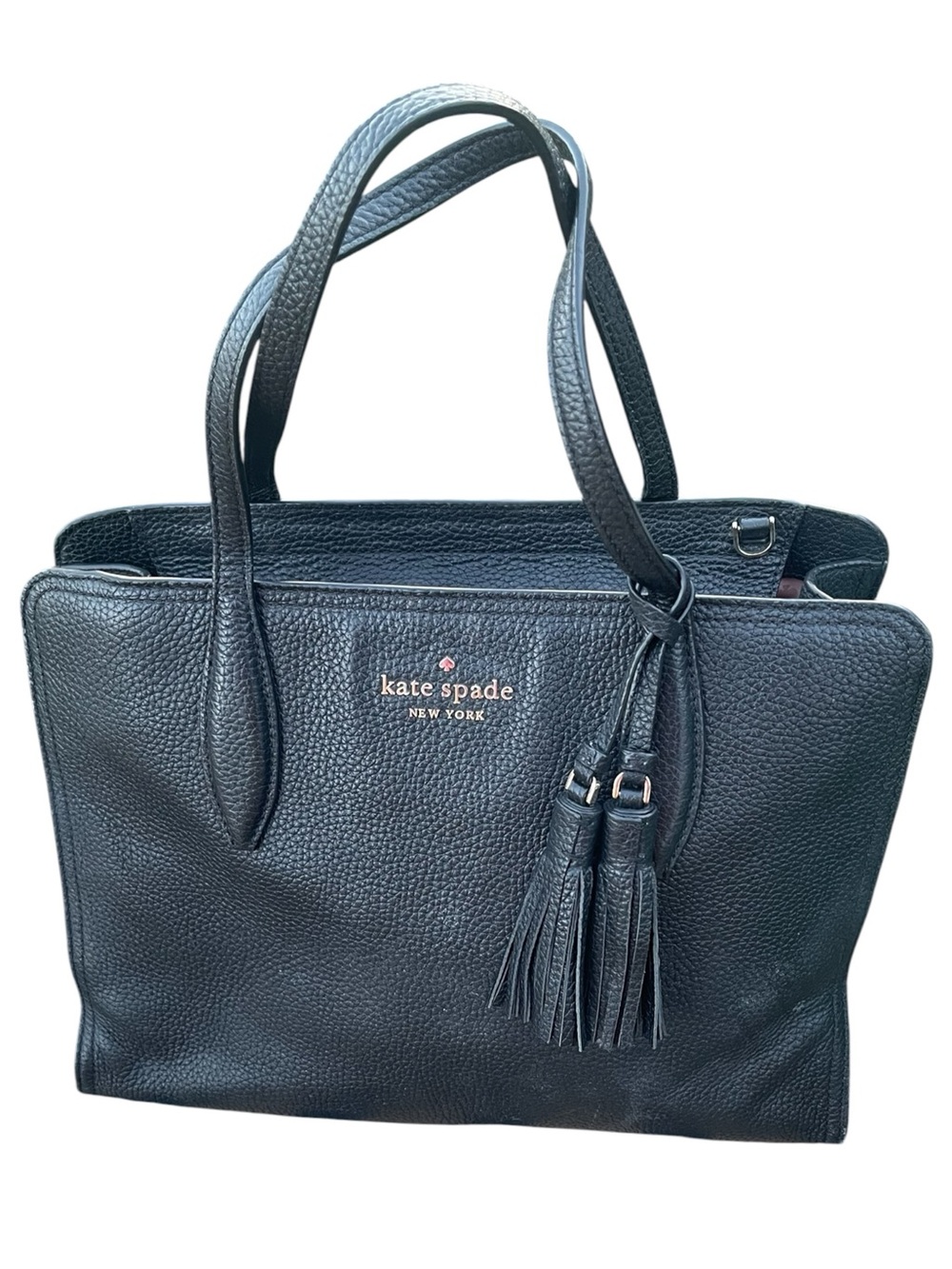 Kate Spade Rowe Medium Top Zip Satchel Black Pebbled Leather Handbag